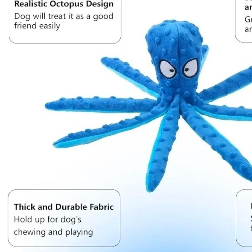 2 Pack Octopus Dog Toys No Stuffing Plush Blue Pink Durable Chew Toy